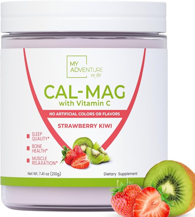 Calcium Magnesium Powder Supplement - Magnesium Calcium Carbonate Powder for Strong Bones - Natural Magnesium Powder for Sleep Quality - Magnesium Citrate Powder (Strawberry Kiwi30 Servings)