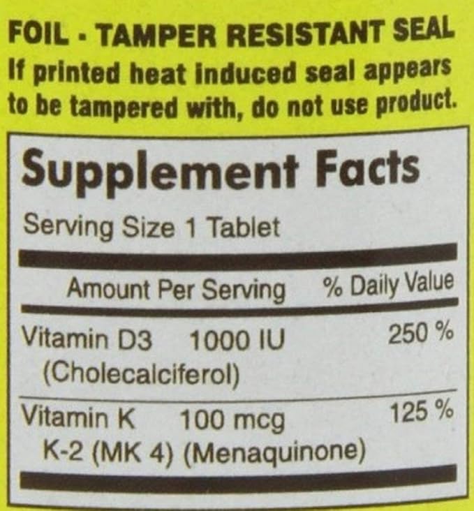 Mason Natural Vitamin K2 100 mcg Plus D3 1000 IU Tablets 100 Count per Bottle Pack of 6 Total 600 Tablets