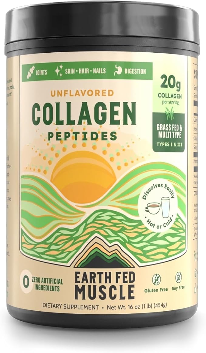 Earth Fed Muscle Collagen Peptides Powder – Unflavored Collagen Protein Powder for Women &amp Men | Supports Hair Skin Nails Joints &amp Recovery | Sugar &amp Gluten-Free Keto Friendly 20g Per