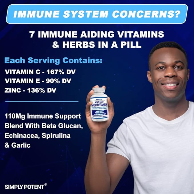 Simply Potent Daily Multivitamin for Men 35 Vitamins with Minerals &amp Antioxidant Vitamins A C D E Biotin B12 Folate Zinc Magnesium &amp Saw Palmetto for Energy Focus Immune &amp Prostate He
