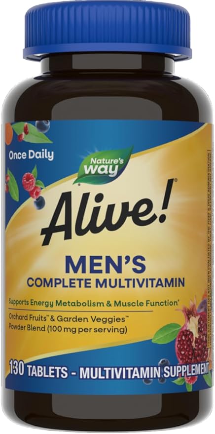Nature's Way Alive! Men's Complete Daily Multivitamin Supports Energy Metabolism &amp Muscle Function* with B-Vitamins Gluten Free 130 Tablets (Packaging May Vary)