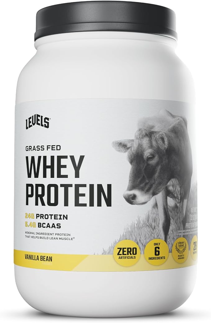 Levels Grass Fed Whey Protein Powder No Artificials 24G of Protein Vanilla Bean 2LB