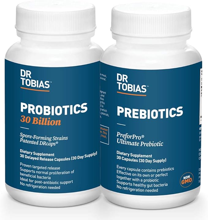 Dr. Tobias Probiotics 30 Billion &amp Prebiotics Supporting Digestion &amp Gut Health