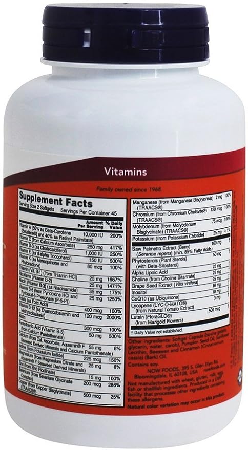 Now Foods Adam Men's Multiple Vitamin - 90 Capsules 4 Pack