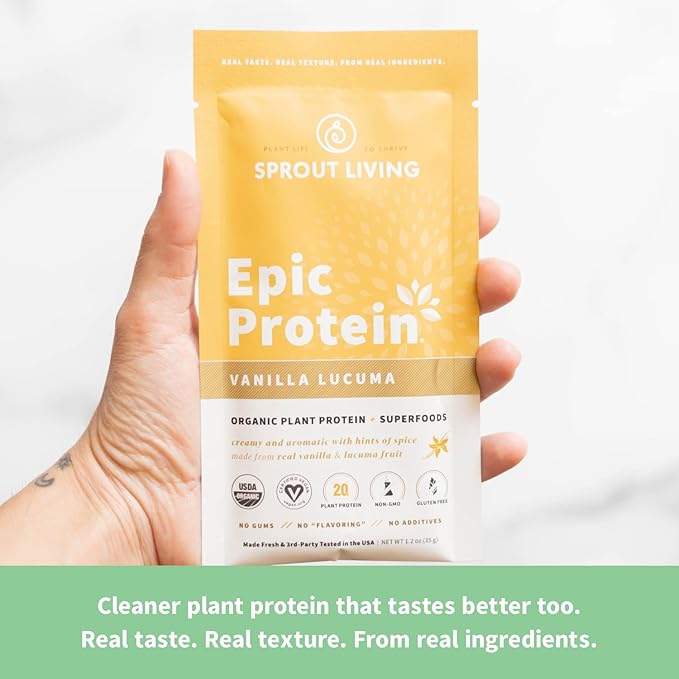 Sprout Living Epic Protein Bundle - Chocolate Maca &amp Vanilla Lucuma (20g Organic Plant-Based Protein Powder Vegan Gluten Free Superfoods) | 2lb 24 Servings