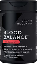 Sports Research® Blood Balance Iron Supplement - 36 MG Iron + Folate &amp Vitamin C for Absorption - Red Blood Cell Support for Women &amp Men* - Vegan Certified · Non-GMO · Gluten-Free - 90 Capsule