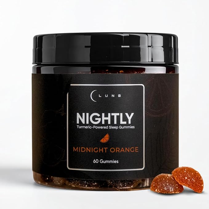 Lune Nightly Extended Release Sleep Gummies - 2mg Melatonin with 5-HTP Valerian Root &amp Turmeric - All Night Sleep Support Blood Orange Flavor 100% Vegan 60 Count