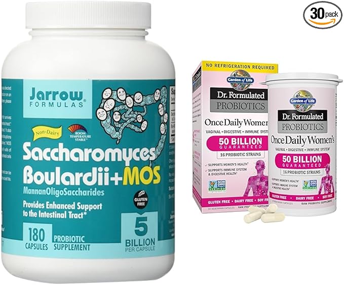Jarrow Formulas Probiotics Bundle with Saccharomyces Boulardii 5 Billion CFU and Dr Formulated Probiotics for Women 50 Billion CFU 30 Capsules