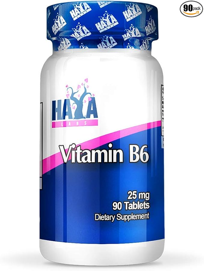 HAYA LABS Vitamin B6 / 25mg. / 90 Tabs. Energy and Healthy Immune System Energy &amp Performance Support Metabolism of Carbohydrates