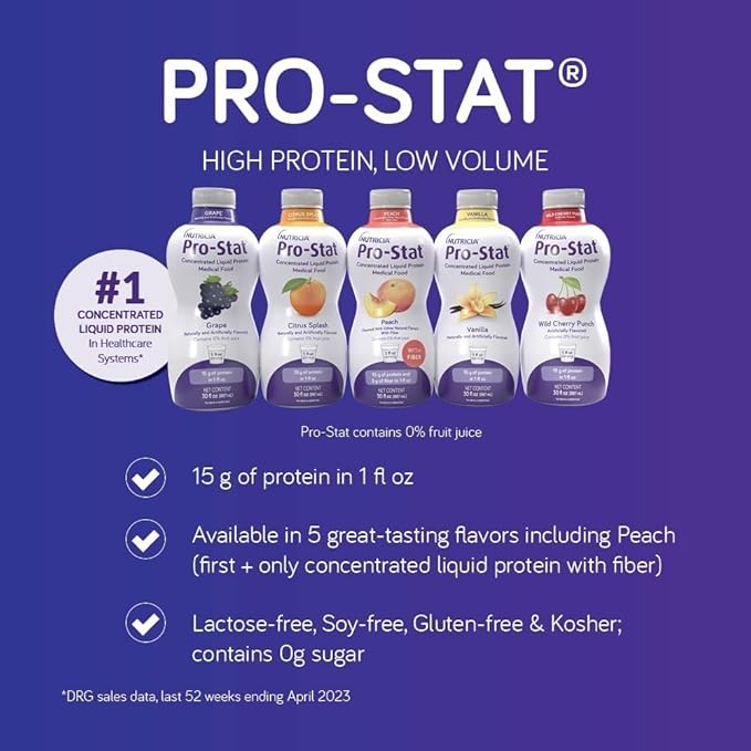 Pro-Stat Concentrated Liquid Protein Medical Food - Peach Flavor (with Fiber) 30 FL Oz Bottle (Case of 6)
