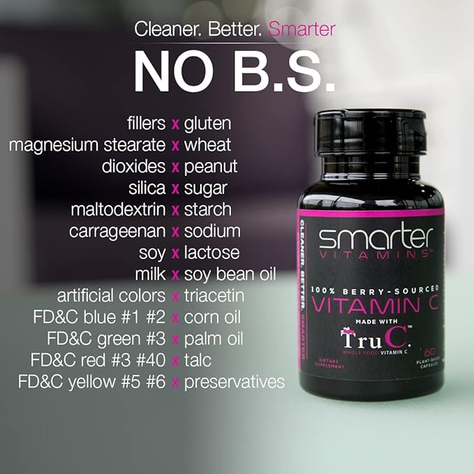 Smarter Raw Whole Food Vitamin C from Berries Premium Antioxidants Bioflavonoids &amp Polyphenols 60 Vegan Capsules