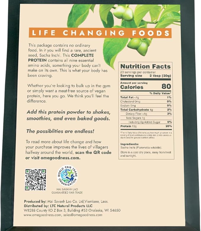Sacha Inchi Protein Powder 2 LB - Pure Plant-Based Protein All 9 Essential Amino Acids Vegan Allergen-Free Keto &amp Paleo Dairy-Free Soy-Free Gluten-Free Sustainable Fair Trade