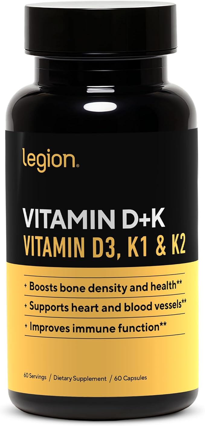 LEGION Vitamin D+K Natural &amp Effective Formulation - Vitamin D3 K2 &amp K for Immunity Boost - K1 K2 &amp D3 Vitamin Supplement to Boost Bone Density and Health - Vitamin K2 &amp K1 for Heart