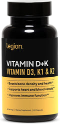 LEGION Vitamin D+K Natural &amp Effective Formulation - Vitamin D3 K2 &amp K for Immunity Boost - K1 K2 &amp D3 Vitamin Supplement to Boost Bone Density and Health - Vitamin K2 &amp K1 for Heart