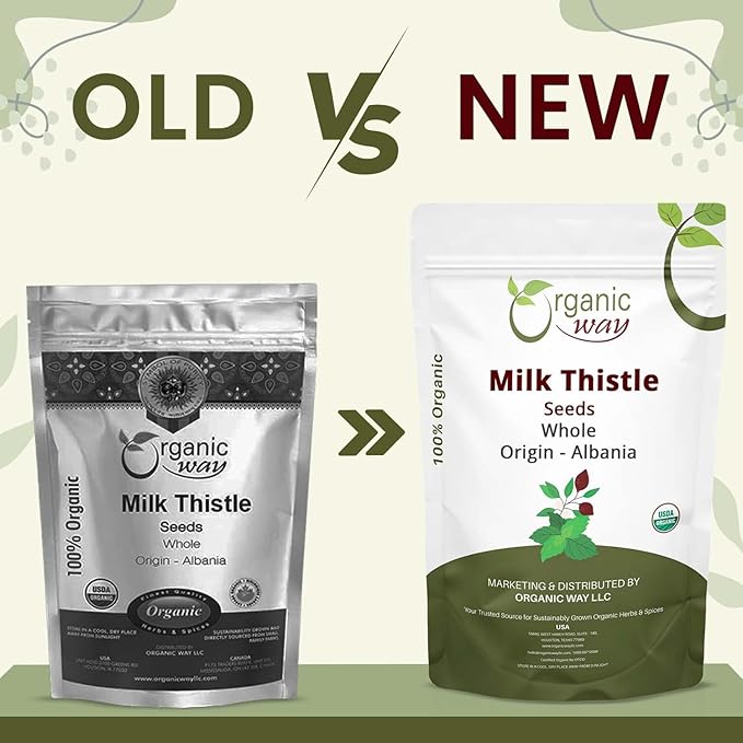 Organic Way Whole Milk Thistle Seeds (Silybum marianum) - Herbal Tea | European Wild-Harvest Organic &amp Kosher Certified Vegan Non GMO &amp Gluten Free USDA Certified Origin - Albania (16 Oz)