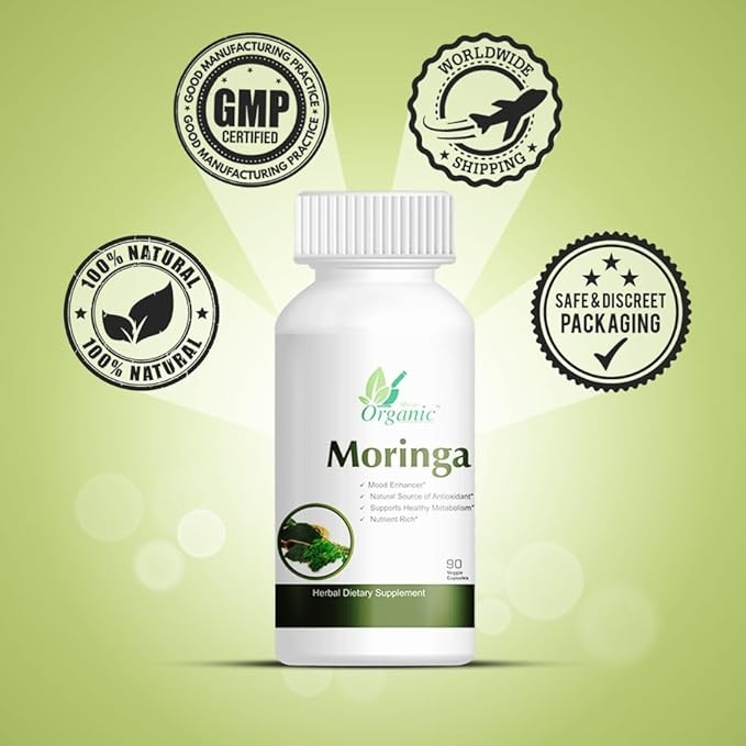 Moringa Oleifera Leaf Extract 960mg with Magnesium Stearate Venetable Cellulose (Capsules) 180 Capsules Pack of 2 (90 Pills x2)