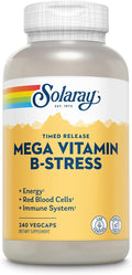 SOLARAY Mega Vitamin B-Stress - Timed Release Vitamin B Complex w/Vitamin B12 B6 Folic Acid VIT. C - Stress Energy Red Blood Cell Immune Support - Vegan 60-Day Guarantee (240 CT)