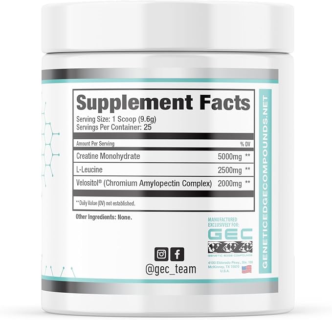 GEC Muscle Potion Creatine Monohydrate Powder (25 Servings) – Post Workout Muscle Growth Supplement with 5000mg Creatine 2500mg L-Leucine &amp 2000mg Velositol – Unflavored Muscle Recovery &amp St