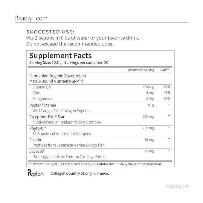 Beauty Icon Marine Collagen Peptides Powder Marine Collagen Powder for Healthier Hair Skin and Nails Collagen Beauty Complex 10.8 Grams per Serving 7.4 Oz Original Glass Bottle
