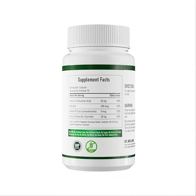 Gentle Iron Ideal for Sensitive Stomachs Non-Constipating Red Blood Cell Supplement Non GMO Vegan Gluten-Free Dairy Free 90 Capsules