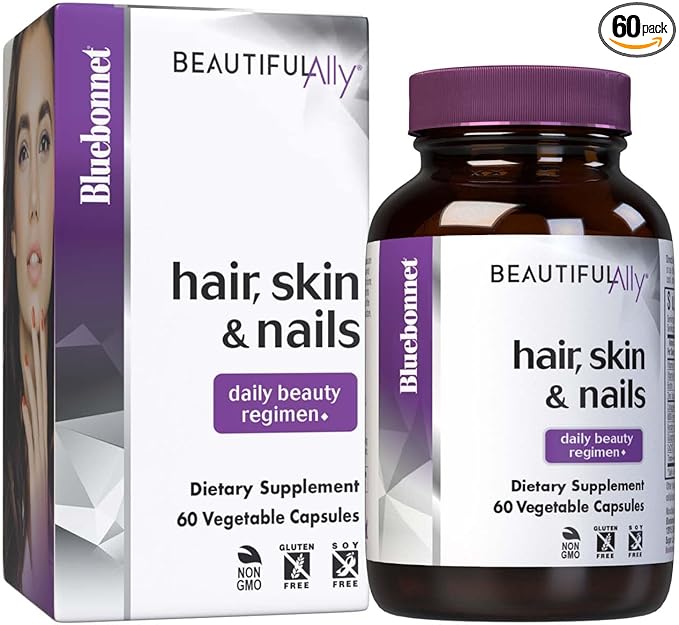 Bluebonnet Nutrition Beautiful Ally Hair Skin &amp Nails Hydrolyzed Collagen from Grass Fed Cows Collagen Peptides Type 1 &amp 3 Non GMO Gluten Free Soy Free Milk Free Kosher 60 Vegetable C