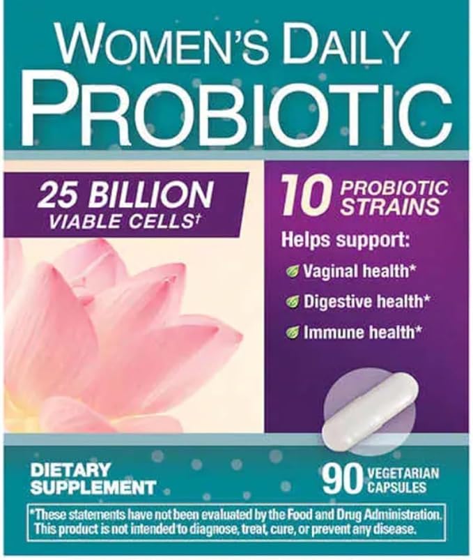 Women's Daily PROBIOTIC 90 Capsules 25 Billion Cells Vegetarian Probiotics for Digestive Health 90 Count 90 Day Supply Plus vsl Sticker