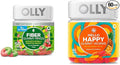 OLLY Fiber Gummy Rings 5g Prebiotic Fiber FOS (Fructo-oligosaccharides) Digestive Support &amp Hello Happy Gummy Worms Mood Balance Support Vitamin D Saffron Adult Chewable Supplement