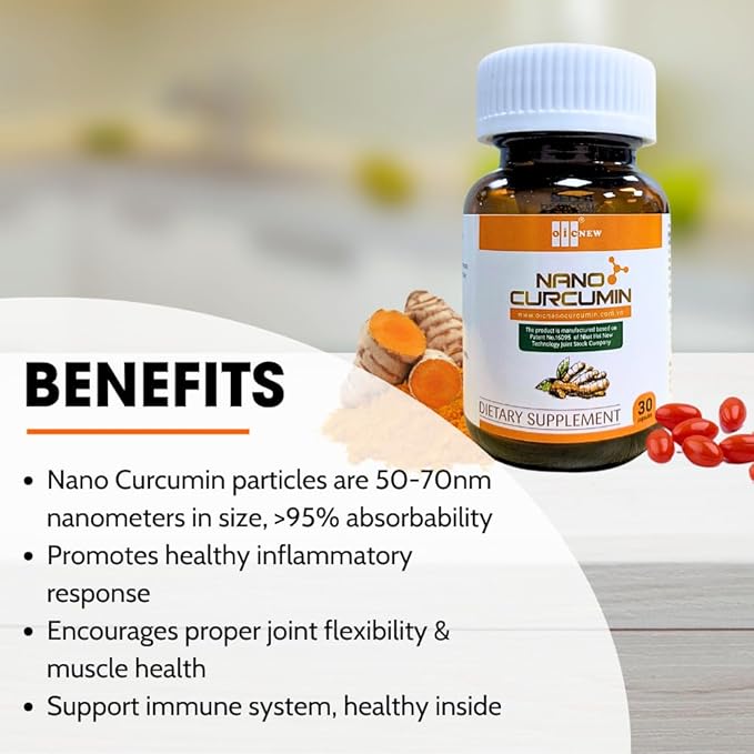 Nano Curcumin - 30 Capsules - Nano Technology Increases Absorption Up to 99.9% Promotes Digestive System Relieves Gastric and Beautifies The Skin
