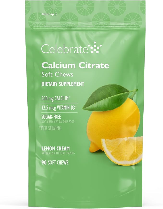 Celebrate Vitamins Bariatric 500mg Calcium Citrate Soft Chews with 500 IU Vitamin D3 – Essential for Gastric Bypass Patients &amp Bone Health - Sugar &amp Gluten Free Lemon (90 Chews)