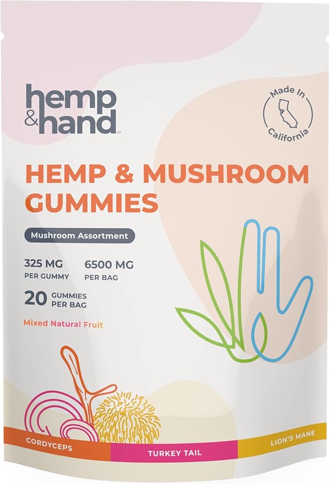 Hemp &amp Mushroom Gummies 6500mg - Max Strength for Adults - Chill Inflammation Natural Pain Restful Sleep (325mg Gummy) - by Hemp and Hand