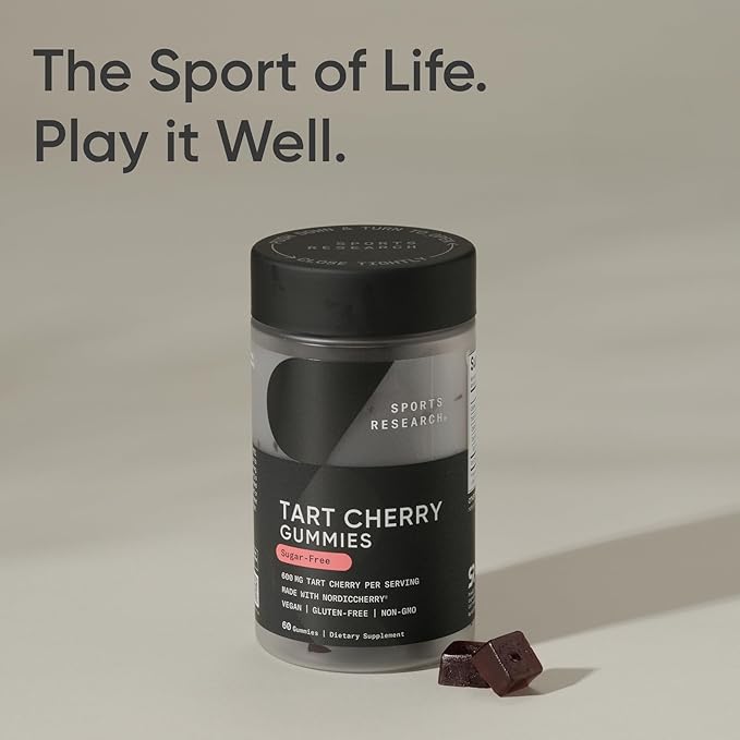 Sports Research® Tart Cherry Gummy Supplements | 600mg of NordicCherry™ | Enhanced Workout Recovery | Sugar and Sugar Alcohol Free - 60 Gummies for Adults 1 Month Supply