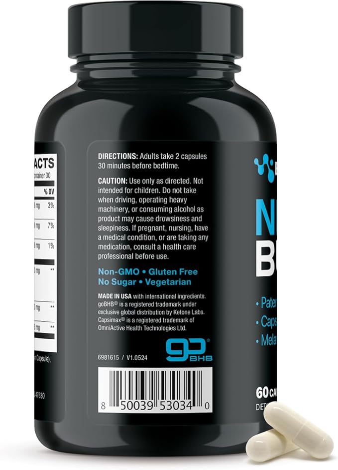 Night Burn Keto BHB Exogenous Ketones Supplement - Real Ketones Keto Diet Pills with Patented goBHB Capsimax and Melatonin for Body Sculpting (60 Count (Pack of 1) Nite)