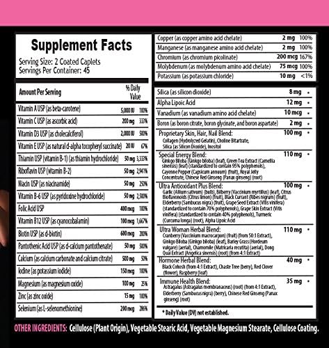 VIP VITAMINS Skin Supplement for Women - Womens Ultra Complex 1600MG Skin Hair Nails antioxidant Blend - Collagen Powder for Women 1 Bottle (90 Caplets)