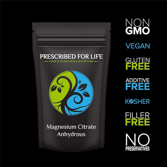 Prescribed for Life Magnesium Citrate Anhydrous Natural USP TriMagnesium Citrate Water Soluble Powde 16% Mg (340g)