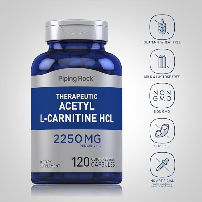 Piping Rock Acetyl L - Carnitine HCL | 2250mg | 120 Capsules | for Men and Women | Theraputic Supplement | Quick Release | Non-GMO Gluten Free