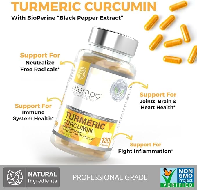 Turmeric Curcumin Supplement with Black Pepper Extract 1500mg – Absorption Supports Joint Health – Non-GMO 120 Vegan Capsules