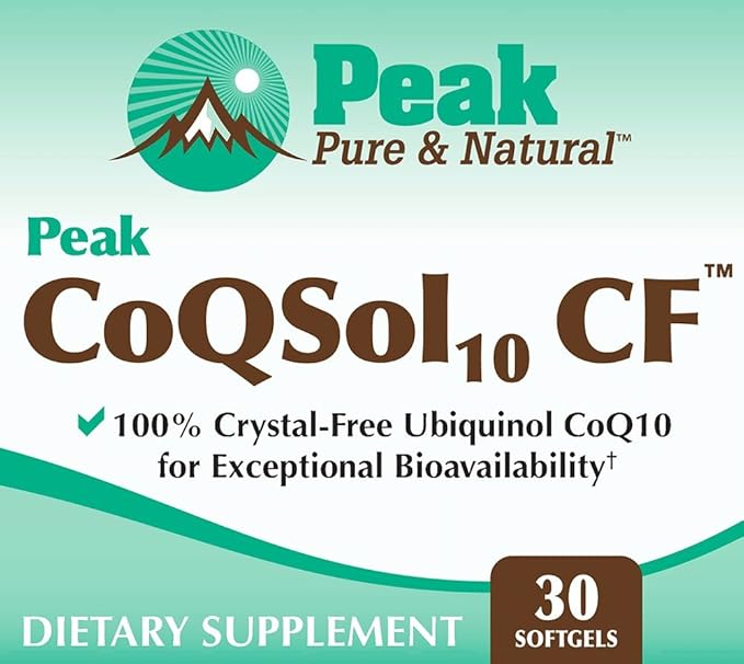 Peak CoQSol10 CF - 100% Crystal-Free Ubiquinol CoenzymeQ10 for Enhanced Bioavailability - Ubiquinol CoQ10 - Natural Energy Booster - Supports Immunity Brain and Heart Health (30 Softgels)
