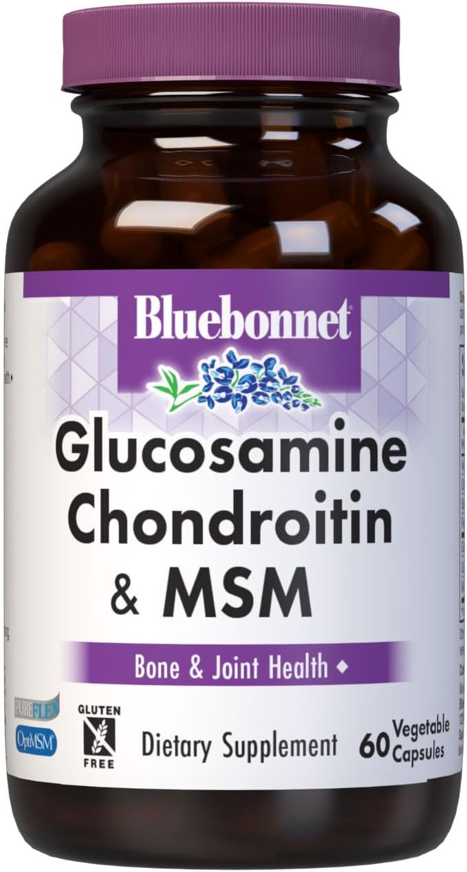 Bluebonnet Nutrition Glucosamine Chondroitin &amp MSM Glucosamine Bone &amp Joint Health* Non-GMO Gluten-Free Soy-Free Dairy-Free 60 Vegetable Capsules 20 Servings