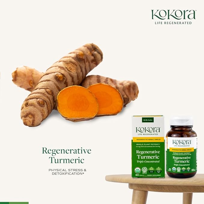 Regenerative Turmeric - Regenerative Organic Certified - Curcumin for Joint Health &amp Mobility Physical Discomfort- Containing Curcuminoids -Vegan Non-GMO - 60 Capsules - 30 Servings