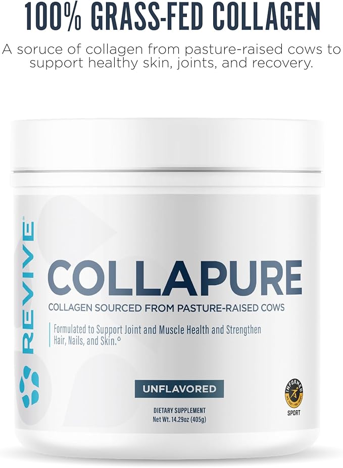 Revive MD CollaPURE Collagen Peptides Powder for Women &amp Men Unflavored - Type I &amp Type III Grass-Fed Collagen Supplements for Hair Skin Nails Bones &amp Joint Health - No Fillers (30 Ser
