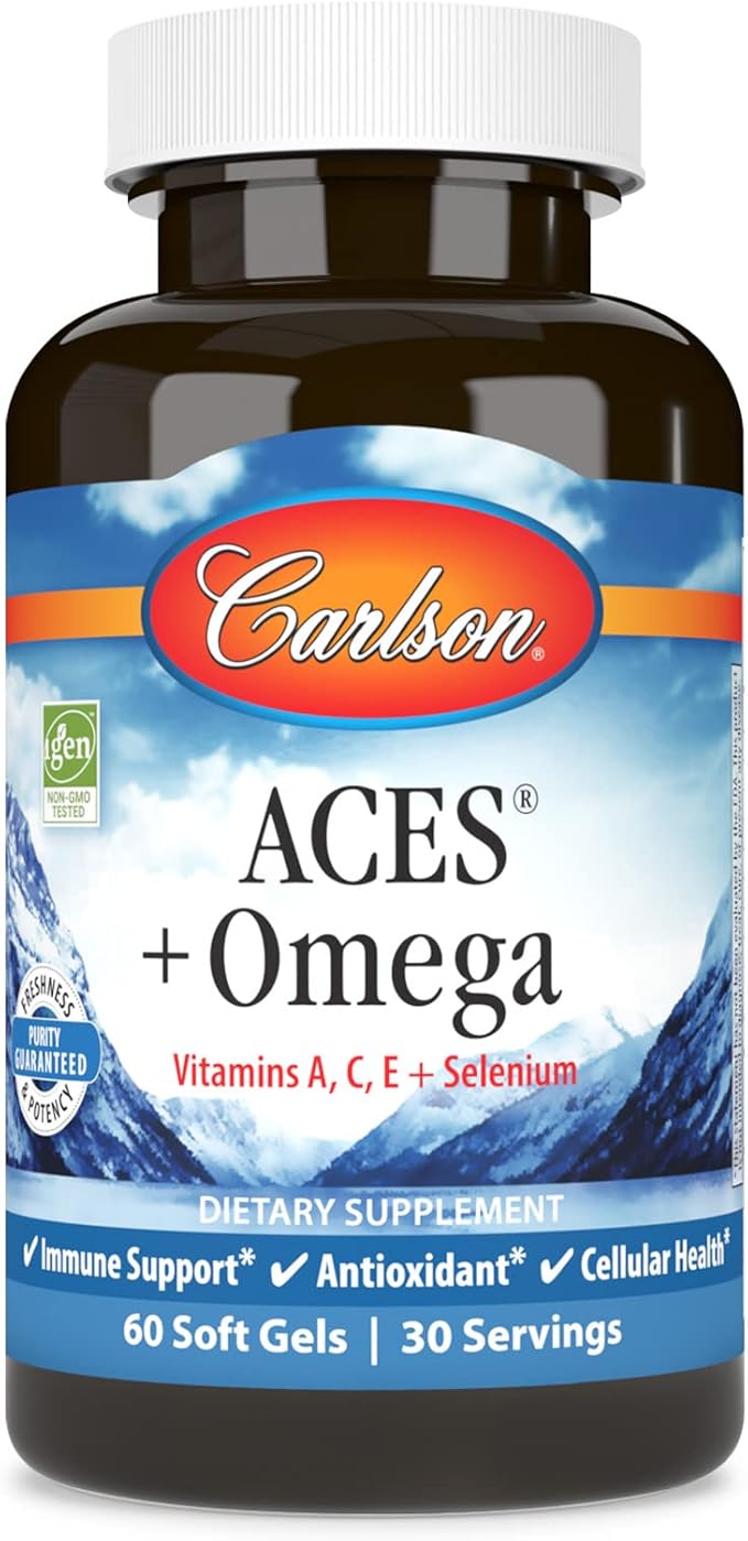 Carlson - ACES + Omega Vitamins A C E &amp Selenium + Omega-3s EPA and DHA Health Support 60 Softgels