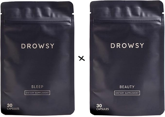 DROWSY Daily Radiance Duo Gift Set – Day &amp Night Beauty Supplements – Collagen Hyaluronic Acid &amp Vitamin C for Skin Support and Sleep Capsules with Magnesium L-Tryptophan &amp L-Theanine fo