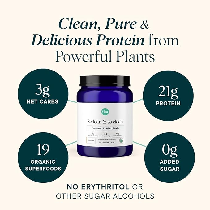 Ora Organic Vegan Protein Powder Vanilla Chai &amp Chocolate Bundle: 21g Plant Based Protein Powder Vanilla Chai Flavor 20 Servings + 22g Plant Based Protein Chocolate Flavor 20 Servings
