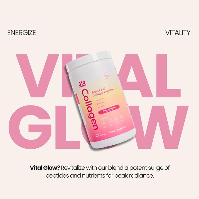 310 Nutrition Collagen Peptides for Women &amp Men - Hydrolyzed Grass-Fed Collagen with Hyaluronic Acid Resveratrol Vitamin C D E - Skin Hair Nail Joint Support - Pink Lemonade 30 Servings