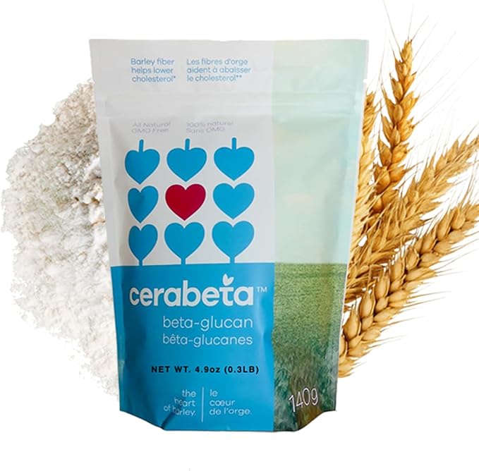 Cerabeta Barley Beta-Glucan Daily Supplement Powder 4-in-1 Natural Fiber Single Ingredient Sugar-Free Non-GMO.