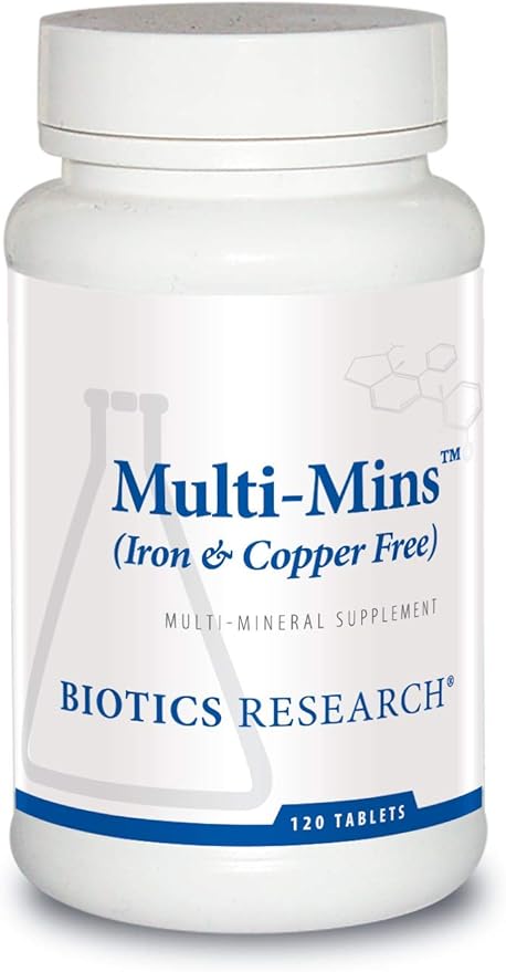 Biotics Research Multi Mins Iron and Copper Free Multi Mineral Complex Balanced Source of Mineral Chelates and Whole Food Phytochemically Bound Trace Minerals Easily Absorbed. 120 Tabs