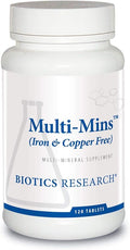Biotics Research Multi Mins Iron and Copper Free Multi Mineral Complex Balanced Source of Mineral Chelates and Whole Food Phytochemically Bound Trace Minerals Easily Absorbed. 120 Tabs