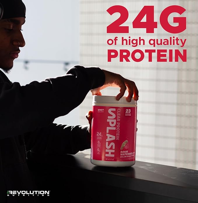 Revolution Nutrition Splash Clear Protein Clear Whey Protein Powder Juice-Type Protein Candy Flavour Collagen 24g Protein Zero Sugar Zero Carb 667g 23 Servings (Sour Watermelon 1.47 Pound)