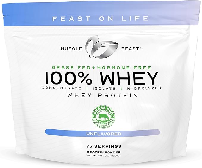 Muscle Feast 100% Whey + Creatine Bundle: (1) 100% Whey Protein (Unflavored 5lb) + (1) Creatine Powder (Unflavored 300g)