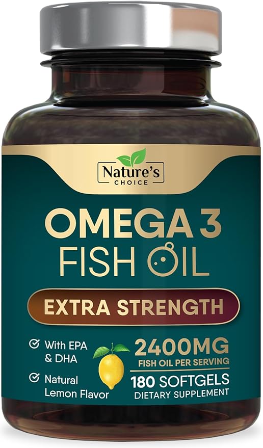 Omega 3 Fish Oil Supplements - 2400mg Fish Oil Per Serving - Triple Strength Omega-3 with Fatty Acids EPA &amp DHA - Natural Heart Brain &amp Immune Support - Wild Caught Bottled in USA - 180 Soft